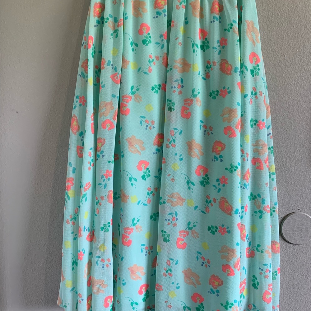 Cherokee A-Line Skirt with Floral Design Mint and Coral flowers size L 10/12